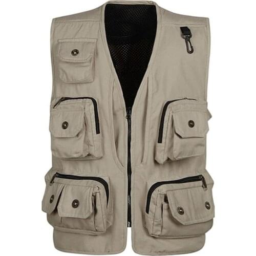 2018 New High Quality Mens Mesh Vest Mens Multi-Pocket Photography Vest Mens Uniform Vest Red / Black / Army Green / Beige