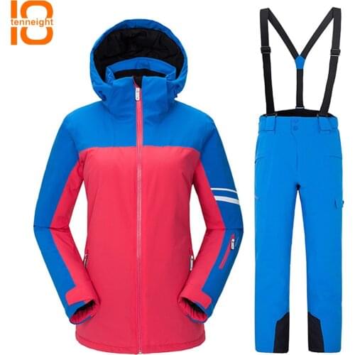 TENNEIGHT Winter female Ski suit Waterproof Warm Outdoor Skiing Snowboarding Jackets + Pants Climbing Ski Suits Set Winter coat