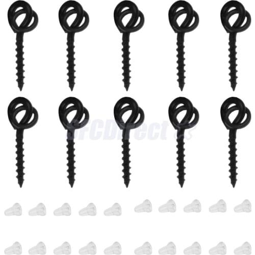 10Pcs Bait Screws with Rings + 20Pcs Hook Stops Stopers Carp Fishing Tackle Chod Rigs