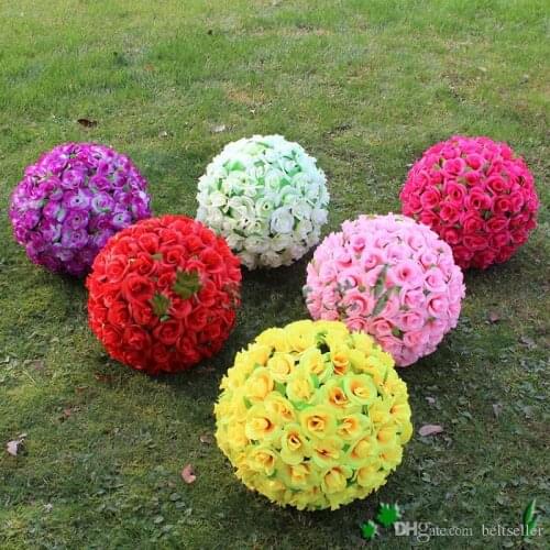 12 " Elegant Artificial Silk Roses Flowers Kissing Ball 10 Colors For Wedding Christmas Ornaments Party Decoration Supplies