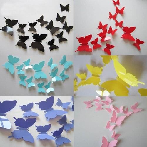 12 Pcs 3D Butterfly Wall Stickers Butterflies Docors Art DIY Decoration Paper