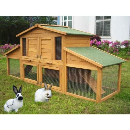 Rabbit Hutch 2 Tier Wood Large Chicken Coop Cage Small Animal Guinea Pigs Pet House Enclosure 230x74x99cm Waterproof 4 Doors