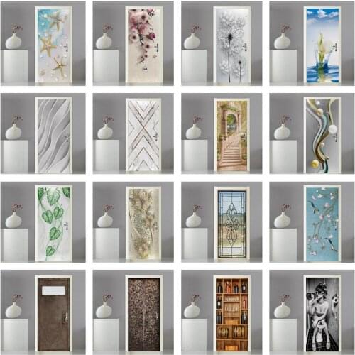 3D Self-Adhesive Starfish Flower Door Sticker Corridor Bedroom Decoration Wall Decal Wine Cabinet Glass Doors Poster Home Decor