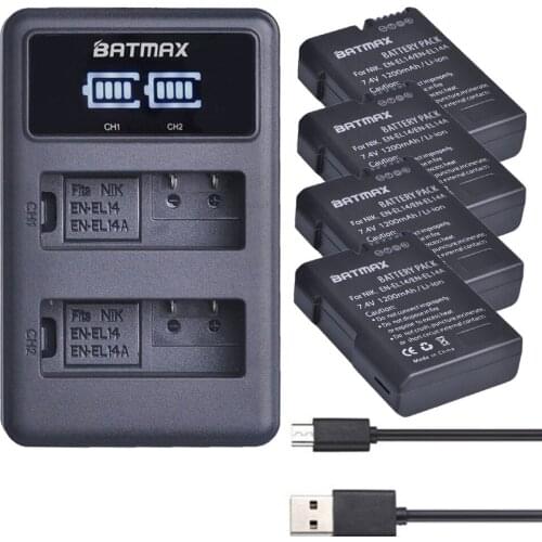4Pcs EN-EL14 EN EL14 EN EL14a Battery + USB LED Dual Charger for Nikon D3100 D3200 D5100 D5200 DF P7000 P7100 P7200 P7700 P7800