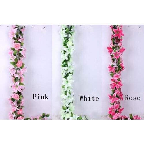 6.3" 42pcs Heads Artificial Lily & Rose Flower Ivy Garland Silk Vine Greenery For Wedding Home Decorative