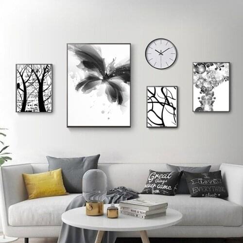 Abstract Black White Creative Tree Butterfly Canvas Poster Prints Nordic Minimalist Forest Painting Wall Art Picture Home Decor