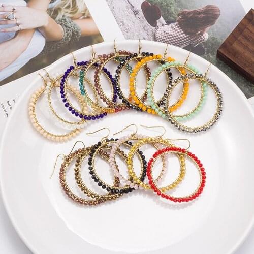 Bohemian Fashion Colored Round Glass Bead Ethnic Handmade Circle Hoop Earring For Women Bijoux Party Accessories