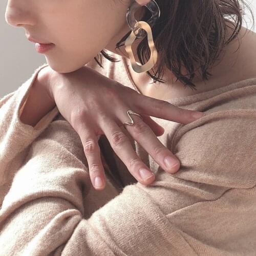 Big Lightning Wave Spoon Personalized Geometric Adjustable 925 Sterling Silver Rings For Women Fashion Dainty Elegant Jewelry