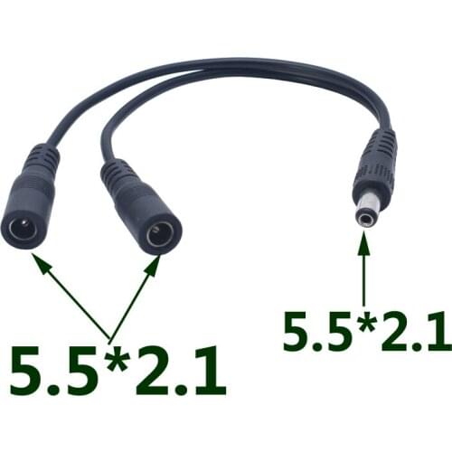 DC 5.5MM x 2.1MM 2 in 1 5.5x2.1mm 1 to 2 M/F DC Power Splitter Cable for Security CCTV Camera