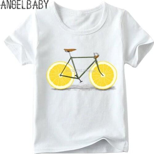 Children Fruit Bicycle T shirt Kids Cartoon Bike Design T-shirt Boys and Girls Summer Short Sleeve White Tops,ooo5178