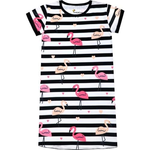 Kids Nightdress Printed Dresses Girls 3D Striped Flamingo Dress Nightgowns Baby Summer Children Animal Sleepwear for 3-10 Years