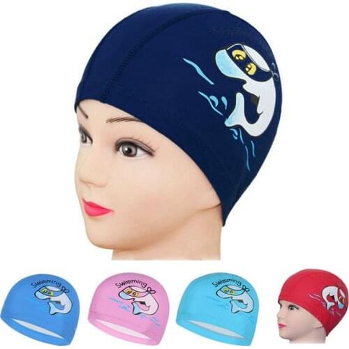 Children Swimming Cap Cartoon Dolphin Animal Printing kids PU cloth Waterproof Swim hat Boys Girls Ear Protect Diving Equipment