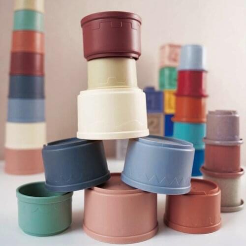 Baby Stacking Cup Toy Folding Boat Shape Tower Bathing Shower Beach Toy Play Water Kit Educational Toys For Infant Gift