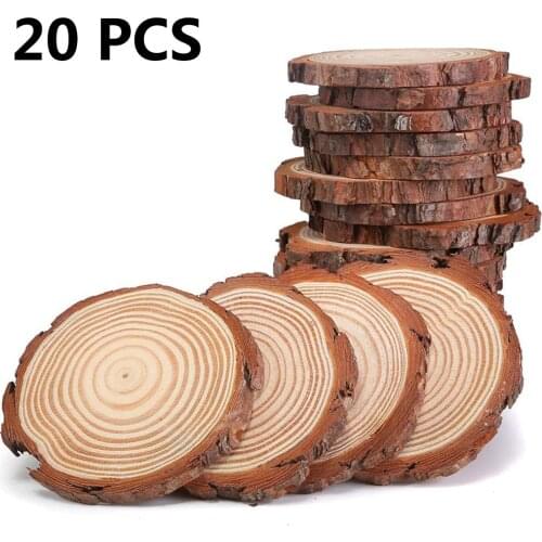 20Pcs Natural Round Wooden Slices Circles With Tree Bark Log Discs For DIY Crafts Christmas Wedding Party Painting Decoration