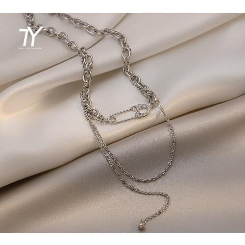 European and American Creative Pin Shape Stainless Steel Necklace Korean Fashion Clavicle Chain Luxury Jewelry For Woman 2021