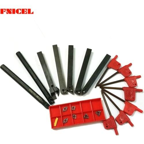 FNICEL New 21pcs/set 10mm Shank Lathe Turning Tool Holder Boring Bar + Carbide PVD Set with Wrenches For Lathe Turning Tool