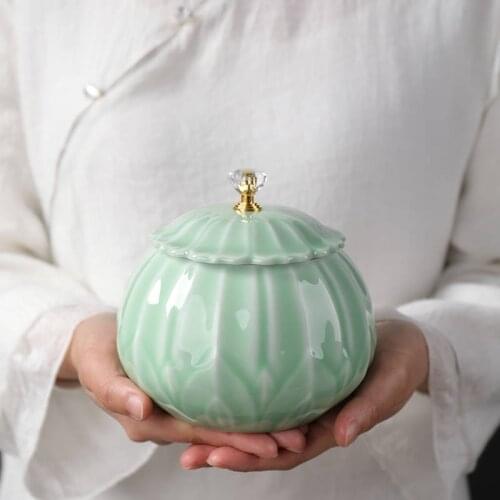 Large Capacity Ceramic Tea Storage Cans Sealed Pot For Kitchen Spices Organizer Celadon Porcelain Tea Coffee Jars Tank 9 Styles