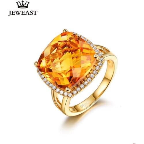 ML Natural Citrine 18K Pure Gold 2020 New Hot Selling Top Ring Women Heart Shape Ring For Ladies Woman Genuine Jewelry