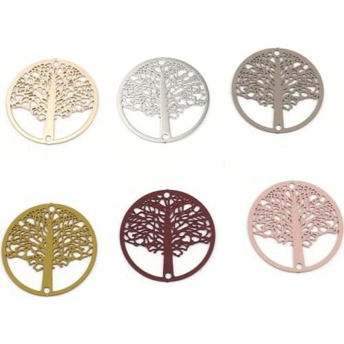 DoreenBeads Fashion Copper Filigree Stamping Connectors Round Pale Pinkish Colorful Tree Pattern DIY Charms 20mm Dia., 10 PCs