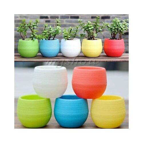 Creative Eco-friendly Colourful Mini Round Plastic Plant Flower Pot Garden Home Office Decor Planter