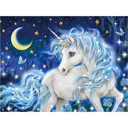 Round Full Drill Diamond Painting White Unicorn Nouveaute DIY Needlework Mosaic Embroidery 5D Cross Stitch Cartoon Animal
