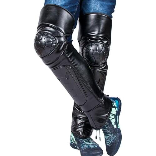 Motorcycle Long Knee Pads Full Cow Leather&Fluff Lining Kneepad Winter Waterproof Kneepads Ski Skating Protector Warm Knee Pads