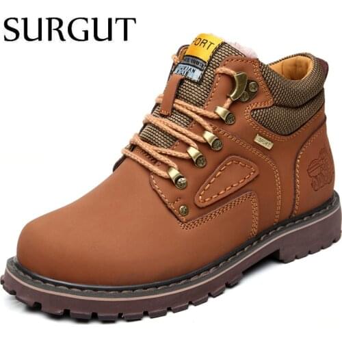SURGUT Winter New Men Ankle Boots Motorcycle Fur Plush Warm Classic Fashion Snow Boot Autumn Men Casual Outdoor Working Boots