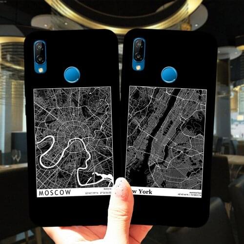 World Moscow New York City Travel Map Black Soft Silicone Phone Case Cover For Huawei P30 P9 P10 P20 P40 Lite E Pro P20lite
