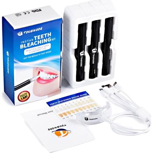TONGWODE Teeth Whitening 3pcs Gel Pens Set with 4 Power Adapter Teeth Whitening Light Lamp Portable Tooth Bleaching Accelerator