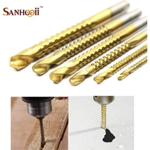 Sanhooii HSS Steel Titanium Drill & Saw Bit Set Woodworking 6pcs/set Drill Bit Tools