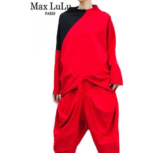 Max LuLu 2021 Spring New Fashion Womens Loose Hiphop Style Two Pieces Sets Ladies Fitness Tops And Elastic Harem Pants Plus Size