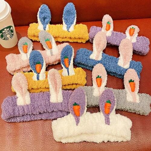 New Women Girls Cute Plush Rabbit Ears Soft Headband Wash Bath Hair Tie Hairbands Turband Hair Decorate Fashion Hair Accessories