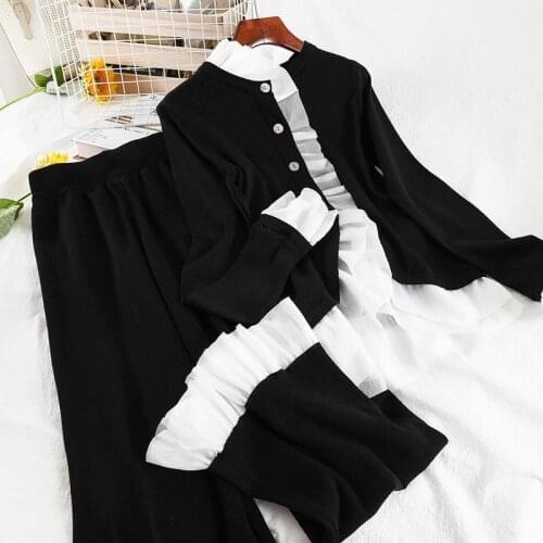 V397 Korean version of the new fall and winter fashion set color sweater jacket straight Tube wide-legged casual pants two-piece