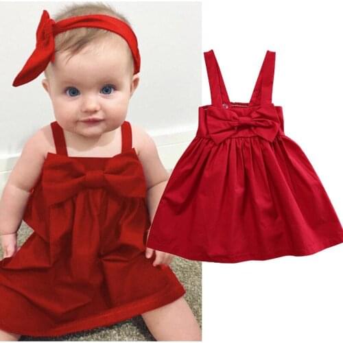 Solid Sleeveless Bowknot Suspender Dress For Girl