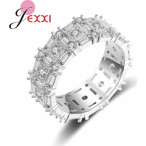 Authentic 925 Sterling Silver Elegance Rings With Sparkling Clear Zirconia Stone Wedding Anniversary Gift For Women