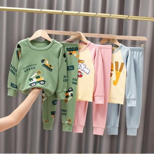 Girls Pajams Sets Autumn Winter 100% Cotton Comfortable Cartoon Children Homewear Suits 2pcs Long Sleeve Tee Tops+pants for Boys