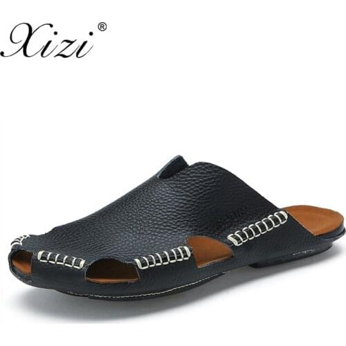 XIZI Hot Leather Men Sandals 2018 Summer Breathable Leisure Sandals Men Outdoor Fashion Beach Men Comfortable Flat Men Shoes