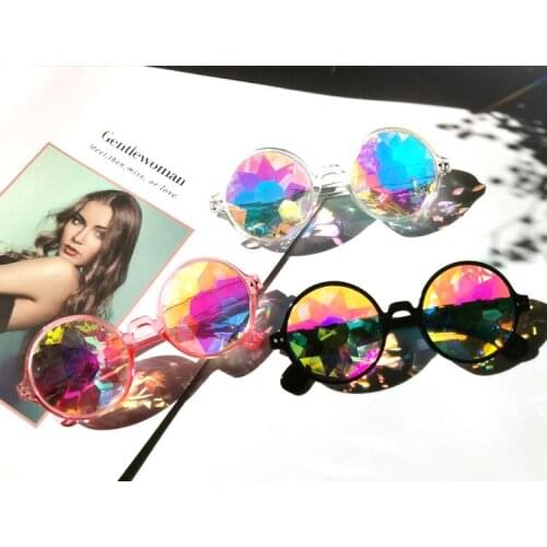 Psychedelic mosaic Glasses men Round Kaleidoscope Sunglasses Women Party Psychedelic Prism Diffracted Lens EDM Sunglasses Female