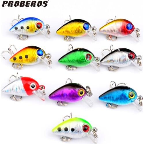 10pc Mini fishing lures 10 colors Fishing bait 2.6cm/1.6g fishing tackle #10 high carbon steel Treble hook