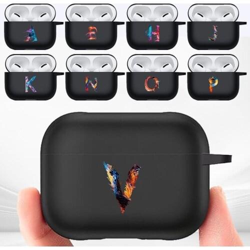 Silicone Earphone Sleeve for Apple AirPods Pro Matte Black Earphone Case Trend Letter Series Scratch-resistant Protective Case
