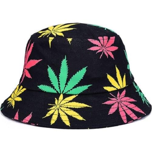 2019 Unisex Foldable Maple Leaves Printing Bucket Hat Men Floppy Cotton Fisherman Hats Bob Cap Women Summer Sun Protection Caps