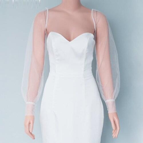 Bridal Sleeves White Tulle Detachable Wedding Sleeves Handmade Puff Sleeves Perspective Simple Wedding Accessories Gloves 2021