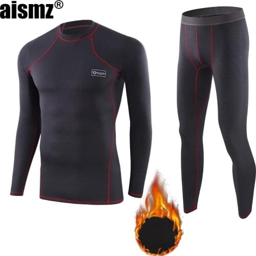 Aismz Thermal underwear long johns men tracksuit sports fleece warm breathable elasticity quick-drying thermo tops pants sets