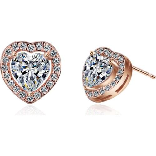 New Fashion Romantic Love Heart Shine Cubic Zirconia 925 Sterling Silver Ladies Stud Earrings Original Jewelry For Women Gift