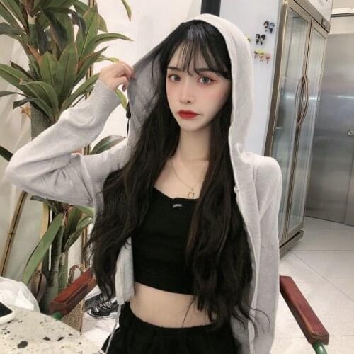 Woman Sweaters Cardigan Hooded Long-Sleeved Sweater Small Coat Short High Waist Drawstring Zipper Top For Women Sueters De Mujer