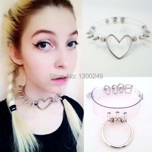 Sexy Fashion Harajuku NEW Hot Dark Rivet 100% handmade Transparent sweet heart Choker punk Necklaces Free shipping