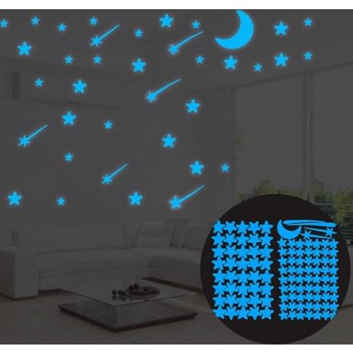 108 Pcs Wall Sticker Flavorless No-toxic Meteor Shape Luminous Stars Glow in The Dark Wall Stickers Kids Bedroom Decoration