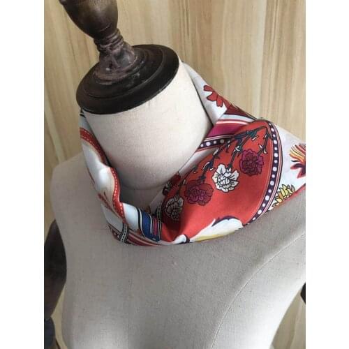 2020 new arrival autumn winter classic red flower 100% silk scarf 90*90 cm square shawl twill wrap for women girl lady gift