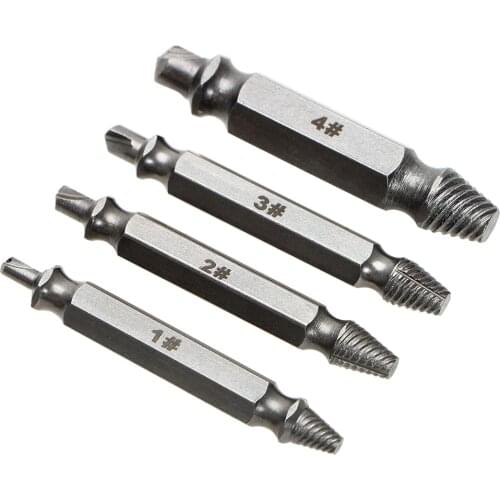 4pcs Metal 1#/2#/3#/4# Bolt Screw Remover Repair Tools Drill Bit For Broken Damaged Fastener Extractor Set Truck Car Accessories