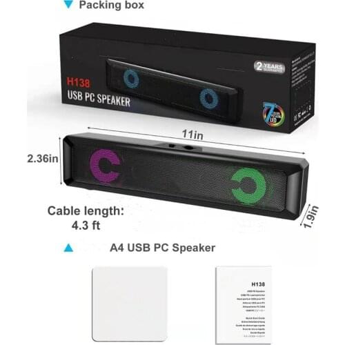 7 Colorful Lights Wireless BT Computer Speaker Bar Stereo Subwoofer Bass Speaker Surround Sound Box for PC Theater TV Speaker